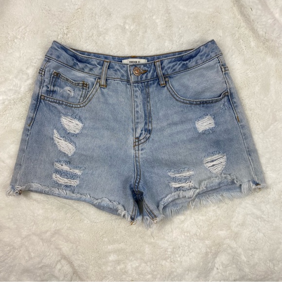 Forever 21 Blue Denim Distressed Shorts - Picture 1 of 8